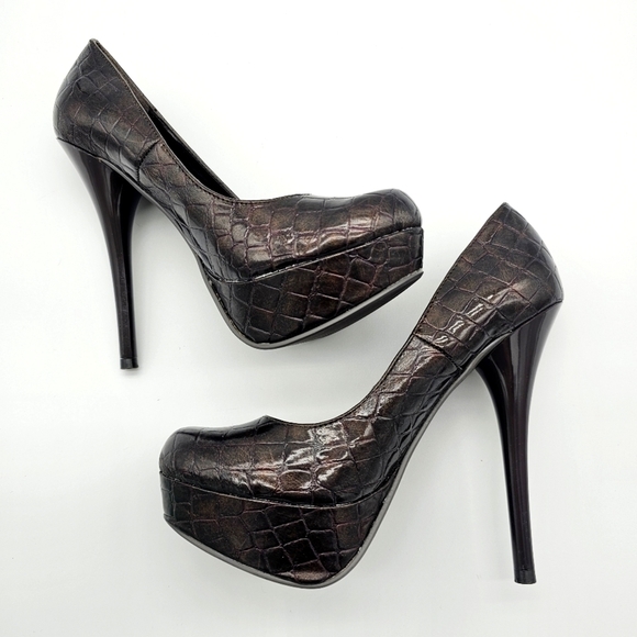 Call It Spring Women's Croc Inspired Platform High Heels, Brown, Size 6, NEW - Picture 4 of 12